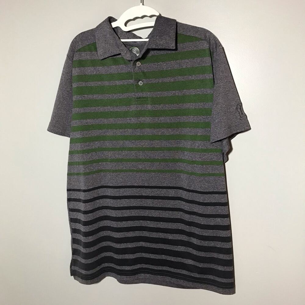 PGA tour pro series mens L athletic fit short sleeve grey green black polo golf